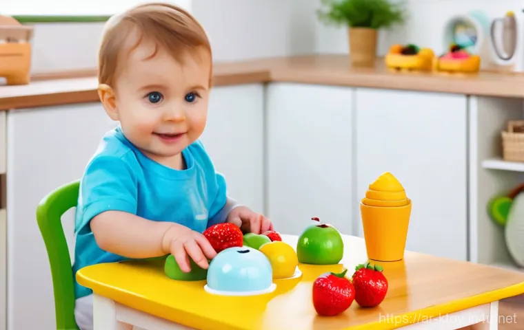 주방완구 어린이 리뷰 사례 - **Prompt 1:** A cheerful toddler, approximately 2 years old, with bright eyes and a curious expressi...
