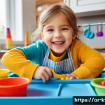 주방완구 기부 사례 - A happy, imaginative young child, approximately 6 years old, with bright eyes and a wide smile, full...
