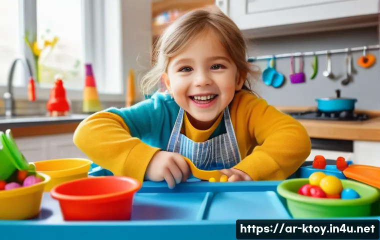 주방완구 기부 사례 - A happy, imaginative young child, approximately 6 years old, with bright eyes and a wide smile, full...
